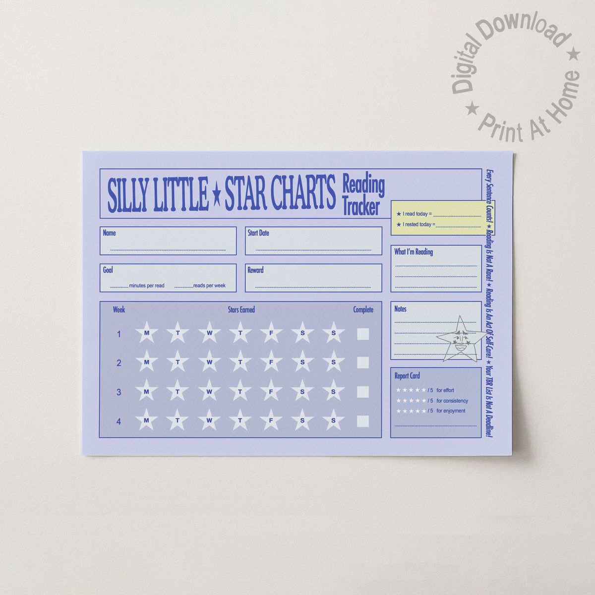 Printable Reading Tracker – Silly Little Star Charts